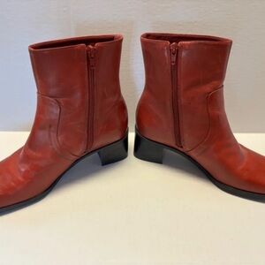Naturalizer Red Leather Mid-Calf Heeled Boots